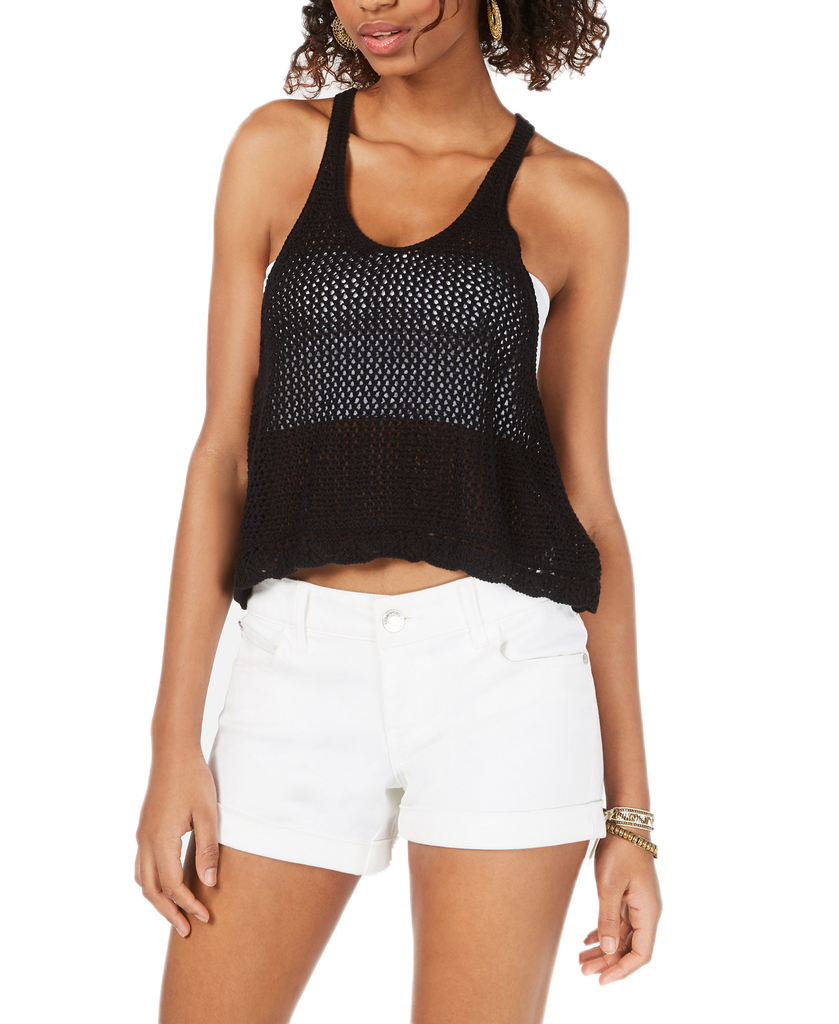 Hooked Up by IOT Women Sleeveless Knit Mesh Top Black