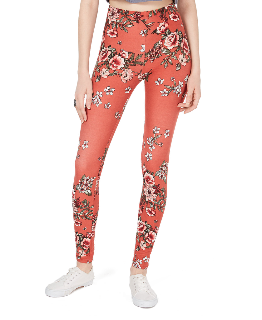 Planet Gold Women Flower Printed Brushed Jersey Leggings Mineral Red Floral