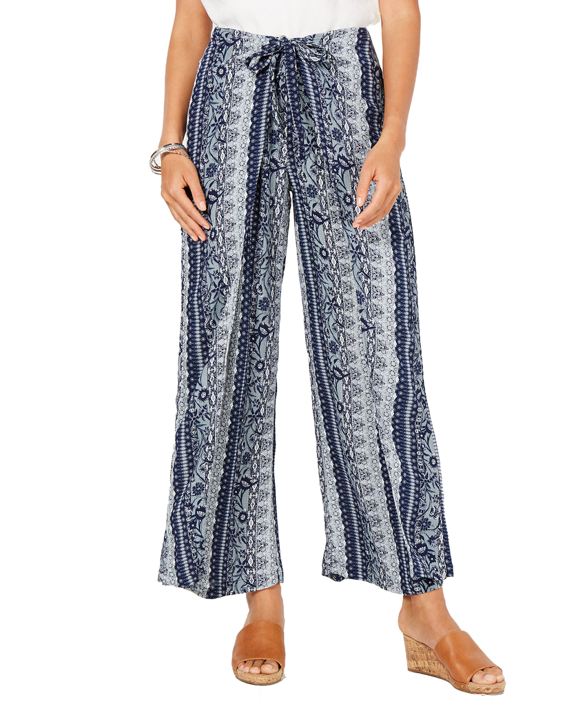 Style & Co Women Tie Front Wide Leg Pants Diamond Beauty