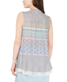 Style & Co Women Printed Lace Trim Top