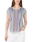 Style & Co Women Petite Printed Scoop Neck Top Tye Dye Tribal