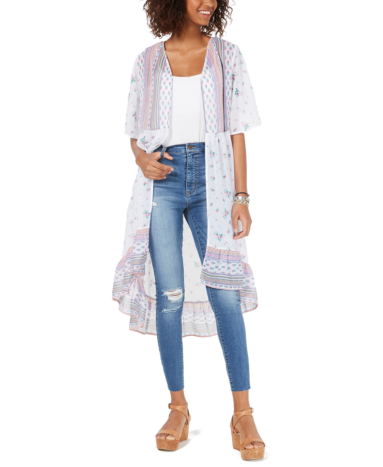 Ultra Flirt Women High Low Kimono Ditsy Dream