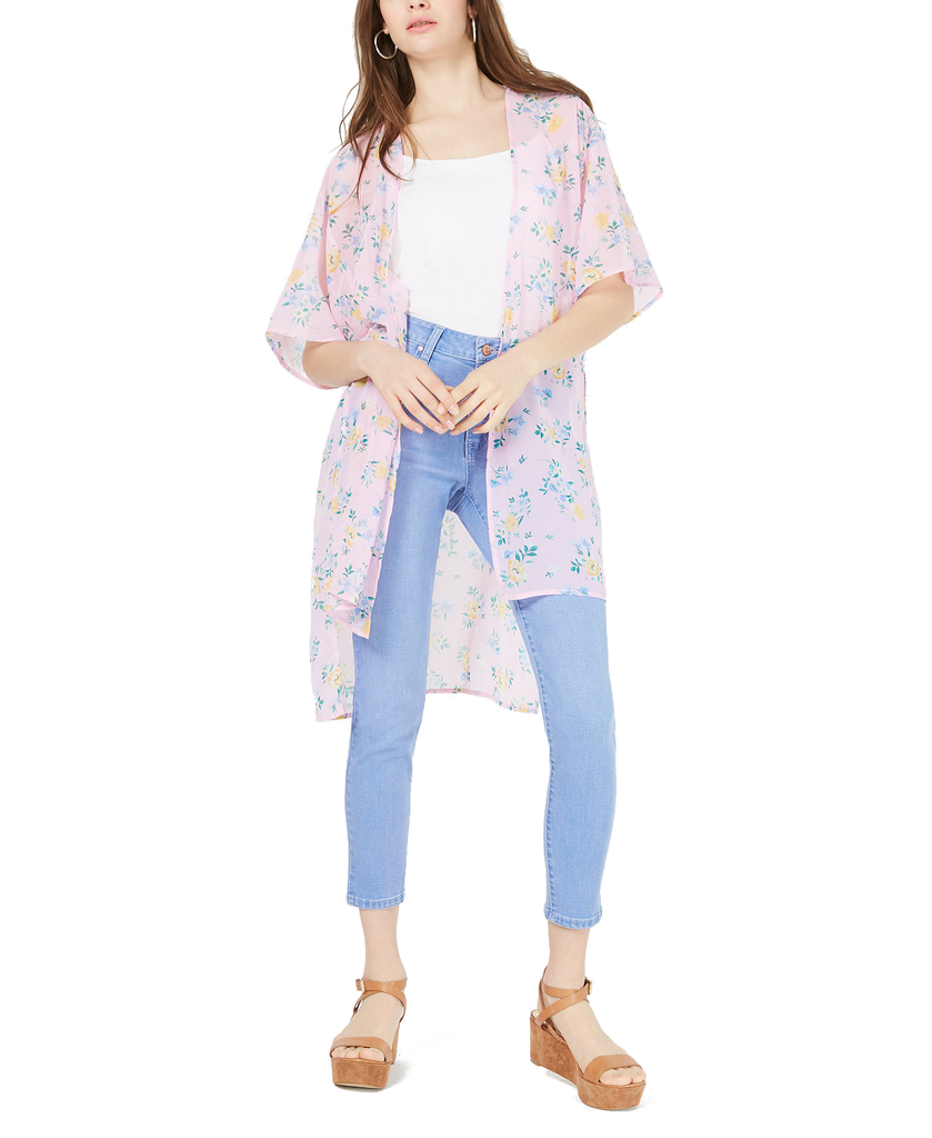 Ultra Flirt Women Floral Tie Front Kimono Lovely Bloom