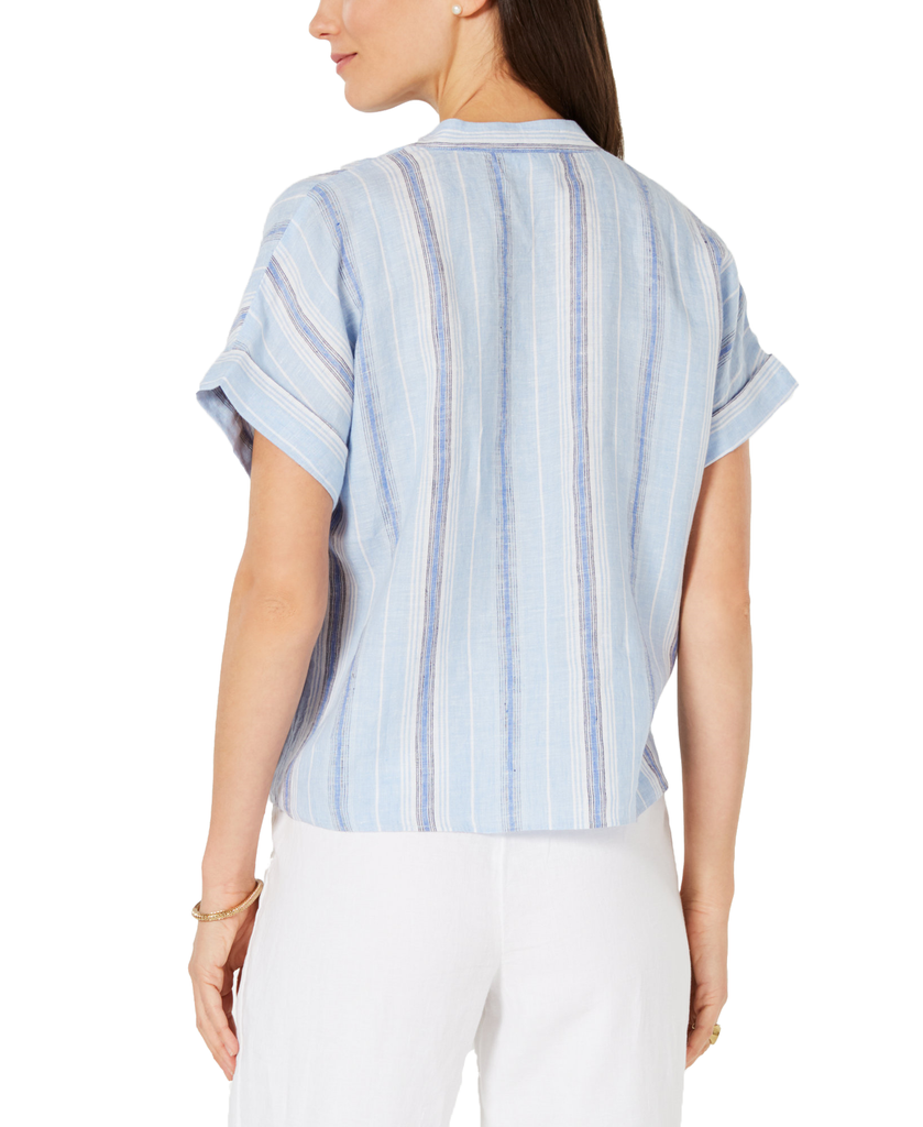 Charter Club Women Linen Striped Tie Top