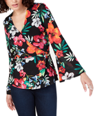 Thalia Sodi Women Tropical Print Surplice Blouse Tropical Floral