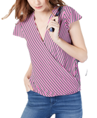 INC International Concepts Women Striped Cap Sleeve Wrap Shirt Deep Black