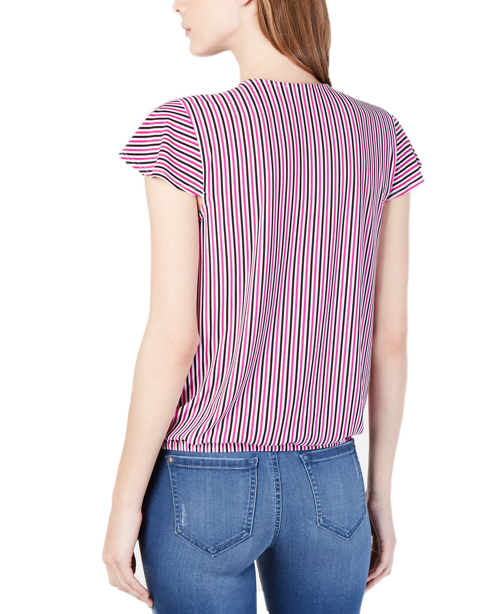 INC International Concepts Women Striped Cap Sleeve Wrap Shirt