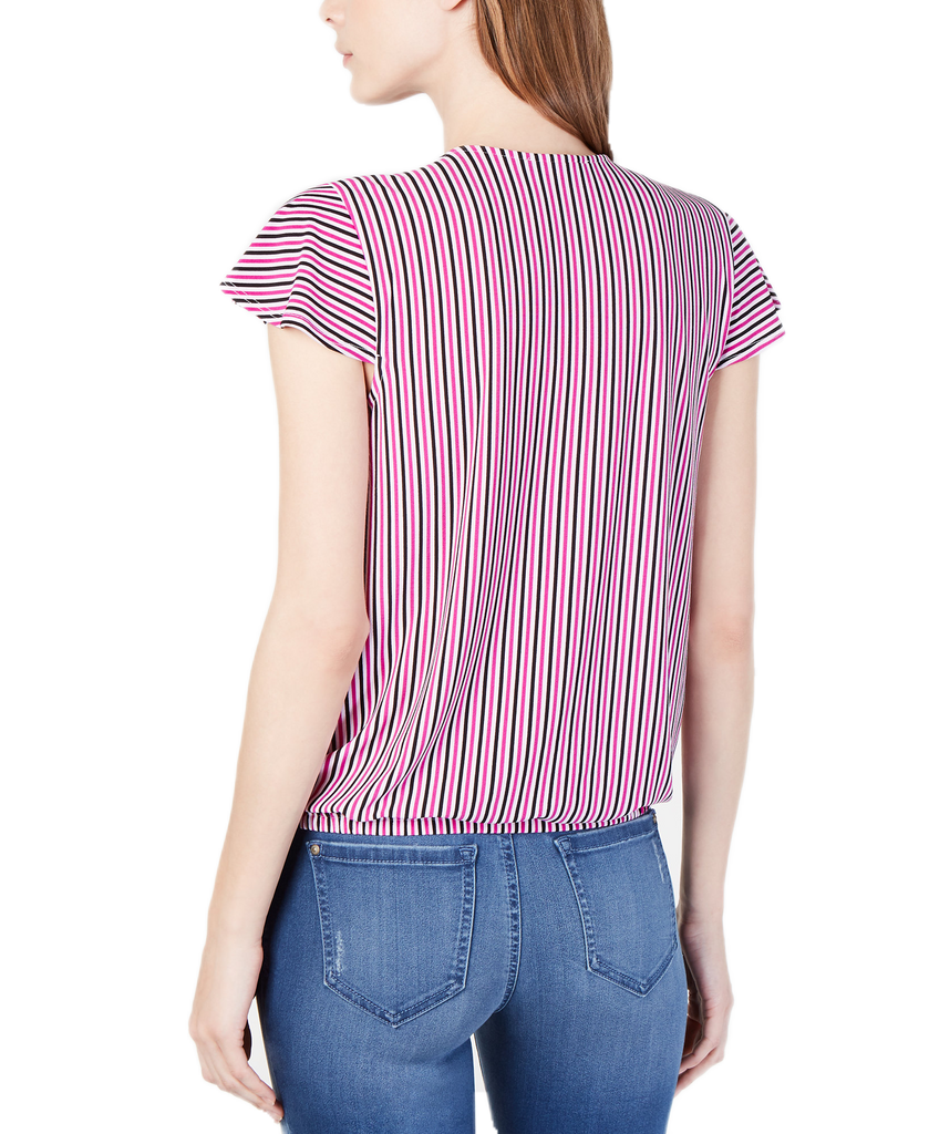 INC International Concepts Women Striped Cap Sleeve Wrap Shirt