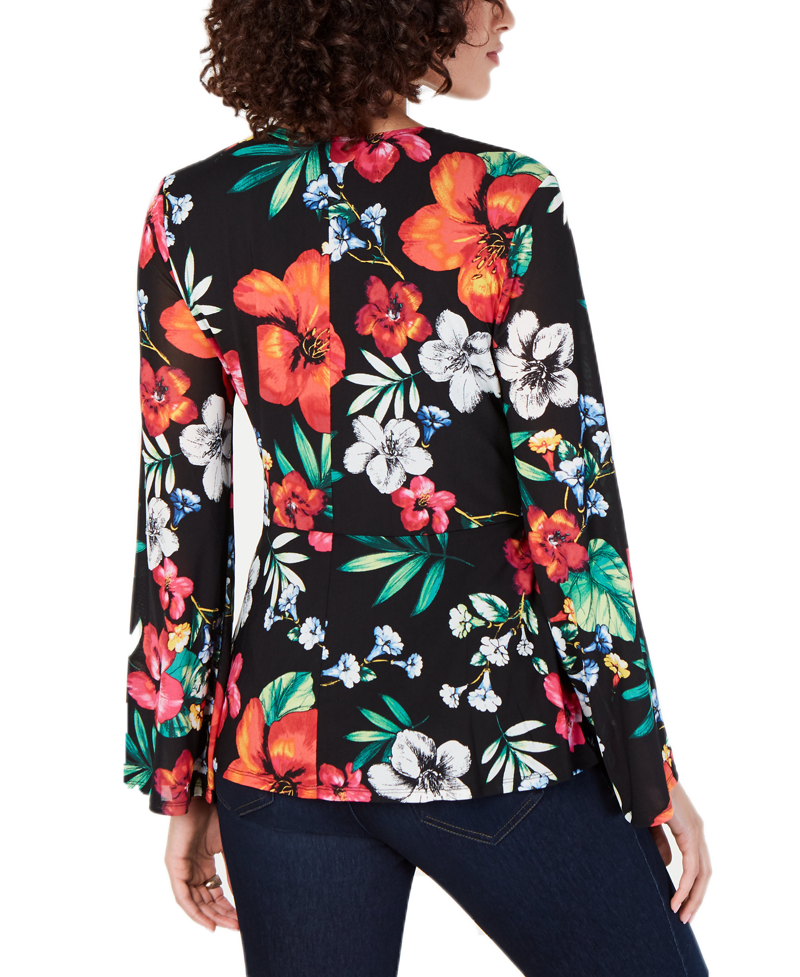 Thalia Sodi Women Tropical Print Surplice Blouse