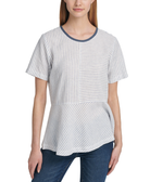 DKNY Women Mixed Striped Peplum Top Ivory Indigo