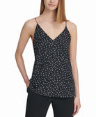 DKNY Women Petite Dot Print Strappy Top Black White