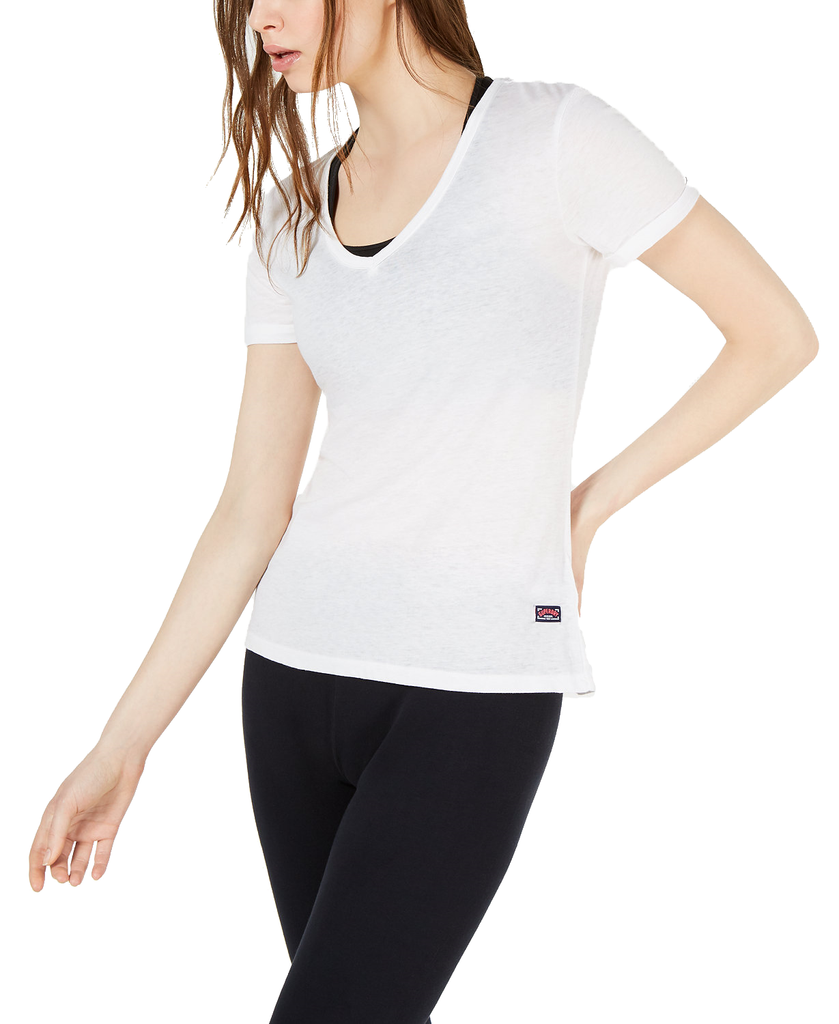 Superdry Women V Neck Burnout T Shirt Optic White