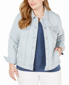 Style & Co Women Plus Basic Striped Jean Jacket Sedona