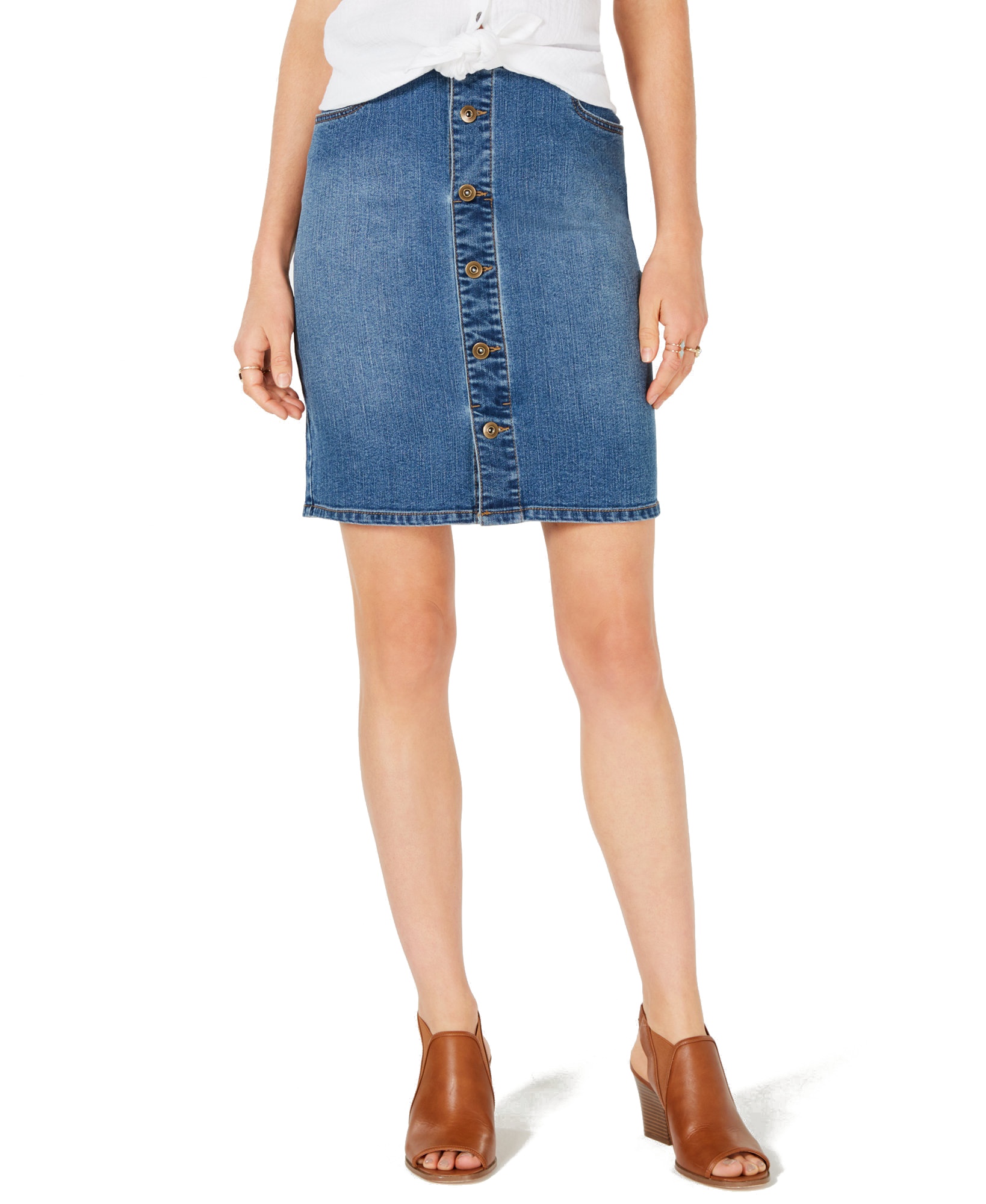 Style & Co Women Petite Button Down Denim Skirt Lex