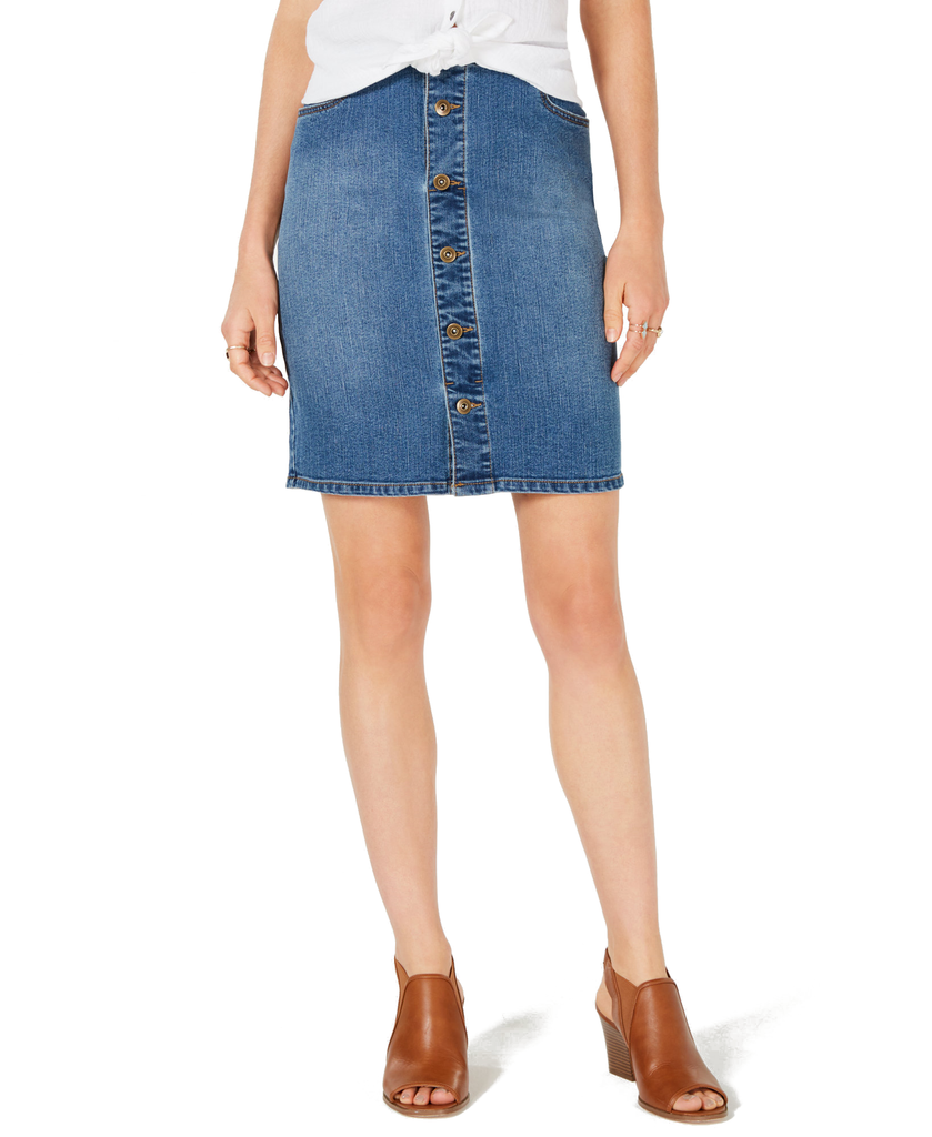 Style & Co Women Petite Button Down Denim Skirt Lex