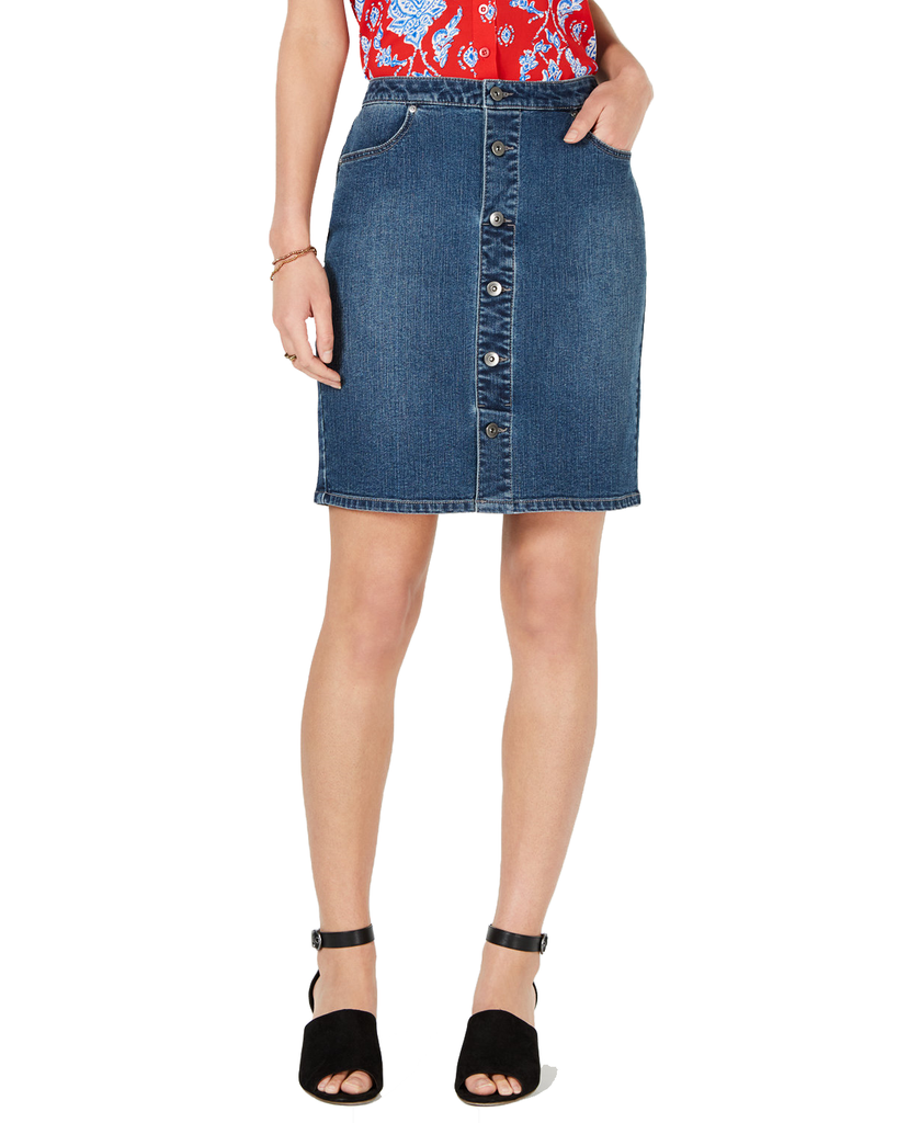 Style-&-Co-Women-Button-Front-Denim-Skirt-Watch-Tower