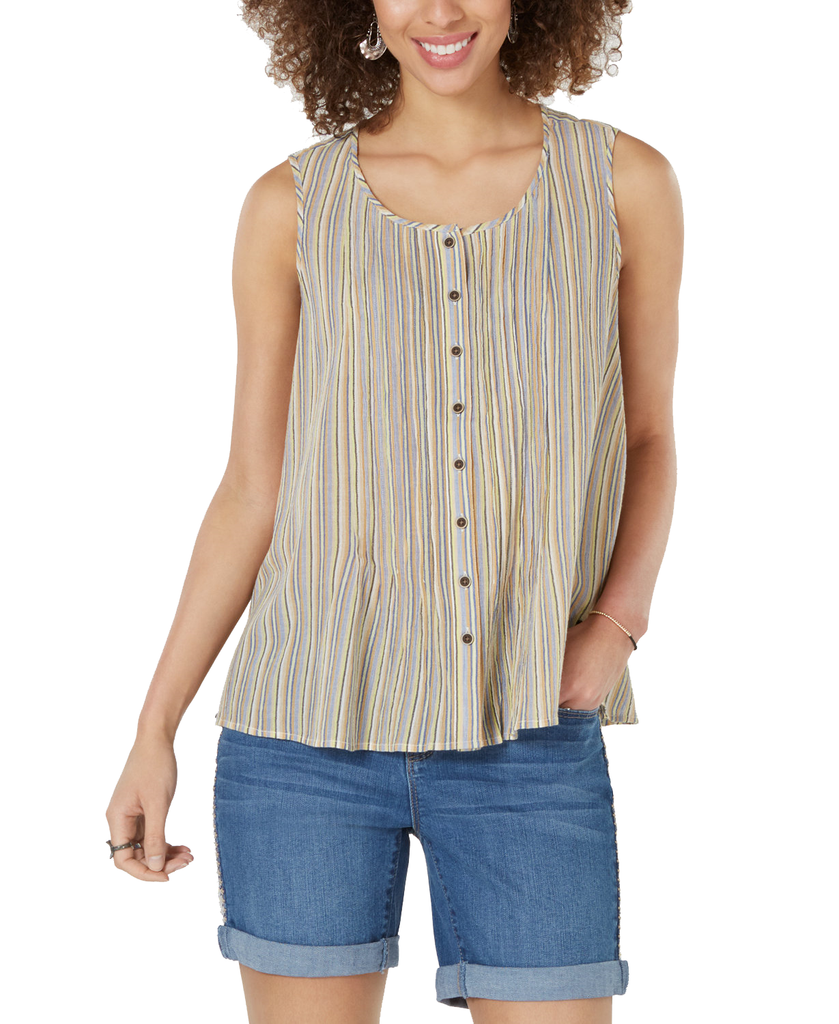 Style & Co Cotton Striped Button Front Top Grove Stripe