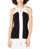 INC International Concepts Women Petite Colorblocked Tank Top Deep Black