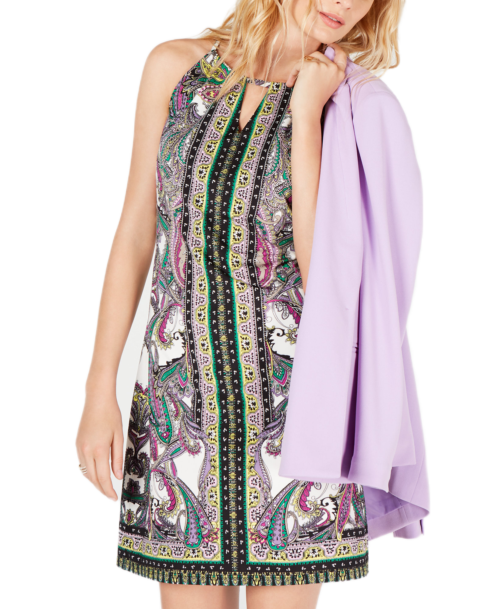 INC International Concepts Women Petite Printed Halter Dress