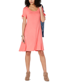 Style & Co Women Petite Tie Sleeve Swing Dress Peach Berry