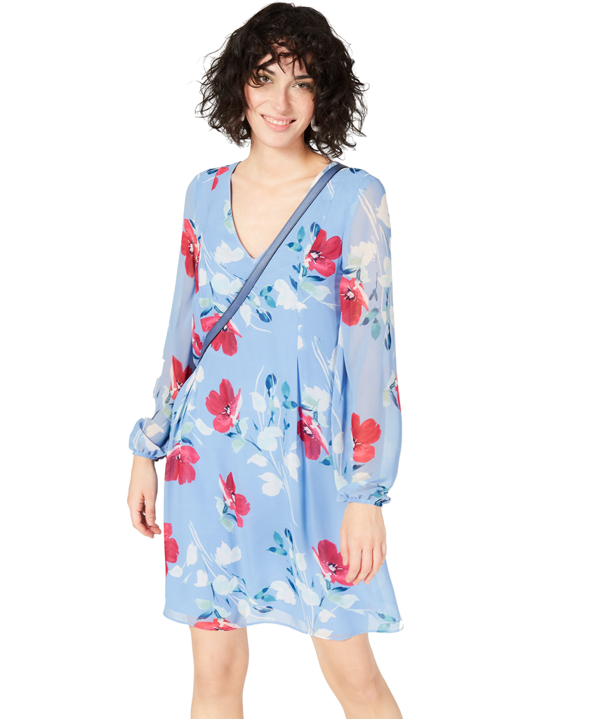 INC International Concepts Women Shift Dress Sky Blue Floral