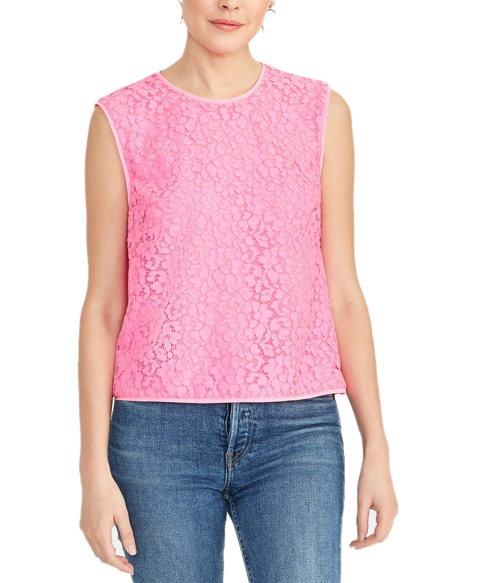 RACHEL Rachel Roy Women Addie Sleeveless Lace Top Neon Flamingo