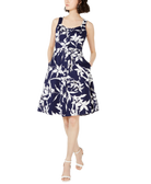Taylor Women Button Front Fit & Flare Dress Navy Ivory
