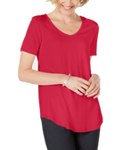JM Collection Women Petite Lattice Back V Neck Top Pink Twist