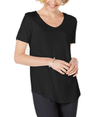JM Collection Women Petite Lattice Back V Neck Top Black