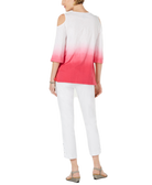 JM Collection Women Petite Cotton Embroidered Ombre Cold Shoulder Top