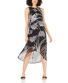 Alfani Women Petite Printed High Low Dress Black Midnight Palm