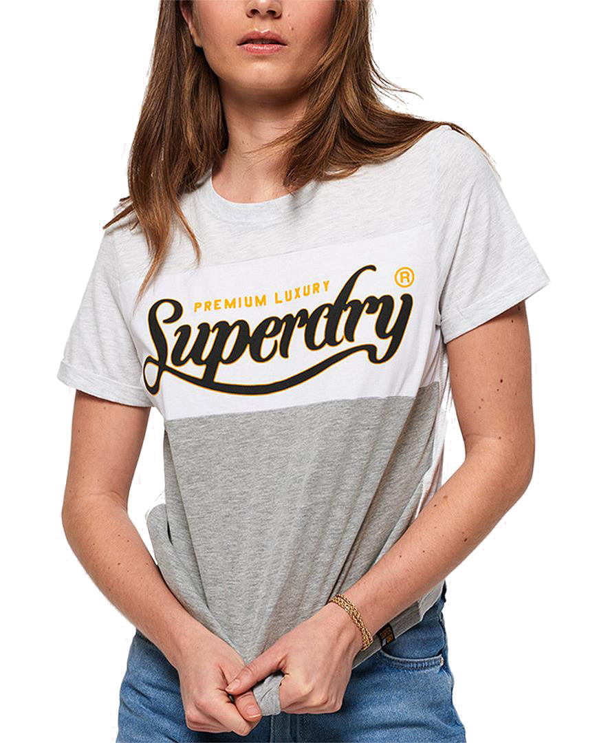 Superdry Women Cotton Colorblocked Graphic T Shirt Ice Marl