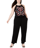 INC International Concepts Women Plus Embroidered Jumpsuit Royal Floral Embroidery