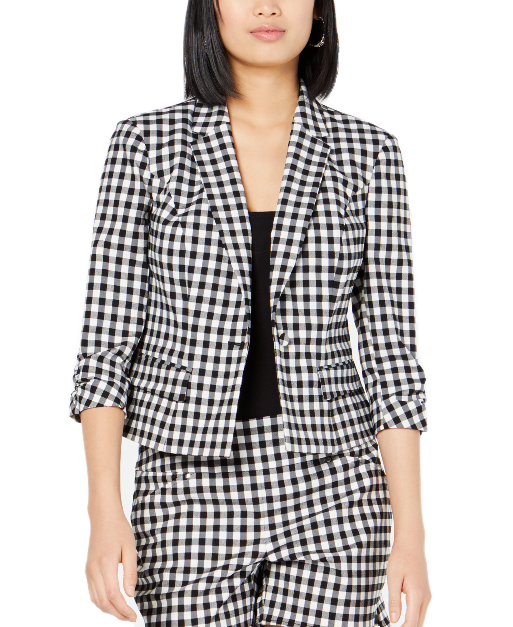 INC International Concepts Women Gingham Jacket Black Gingham