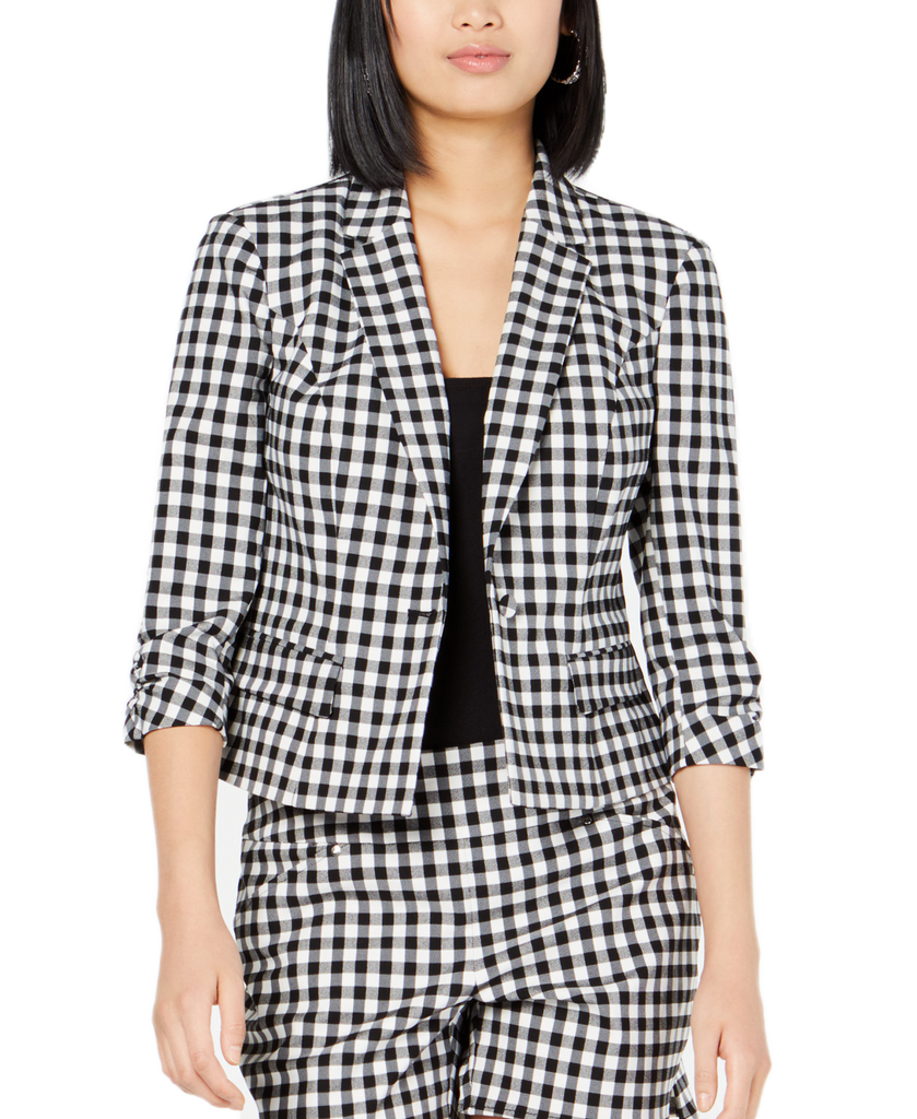 INC International Concepts Women Gingham Jacket Black Gingham