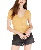 Crave Fame Women Lettuce Edge Crop Top Mustard