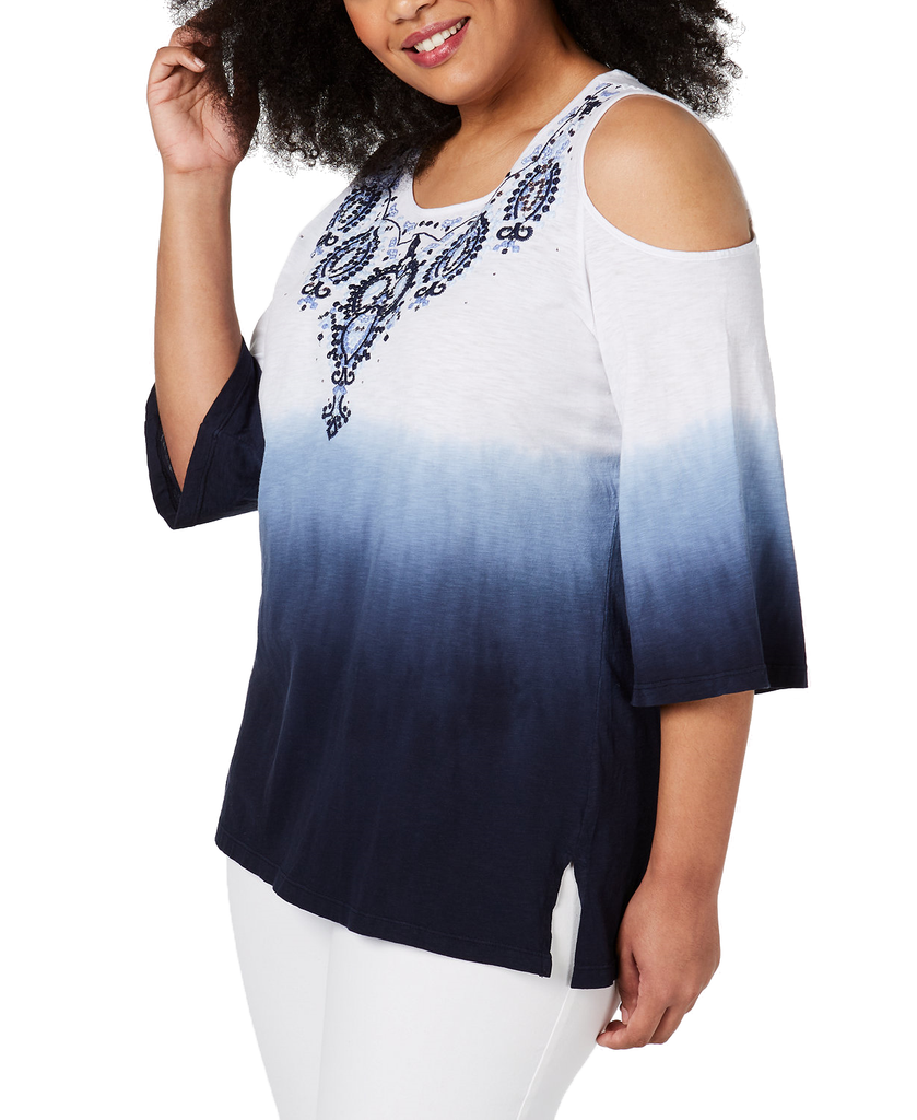 JM Collection Women Cotton Ombré Cold Shoulder Top