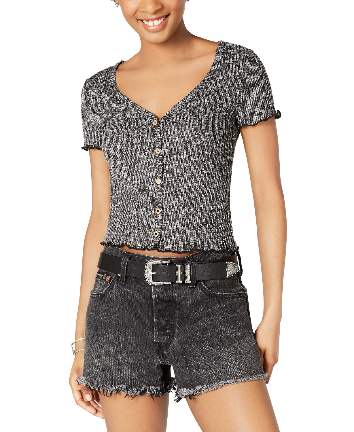 Crave Fame Women Lettuce Edge Crop Top Black