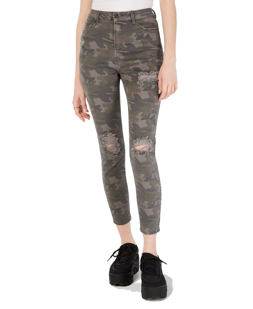 Vanilla Star Women Ripped Camo Print Skinny Jeans Washed Camo