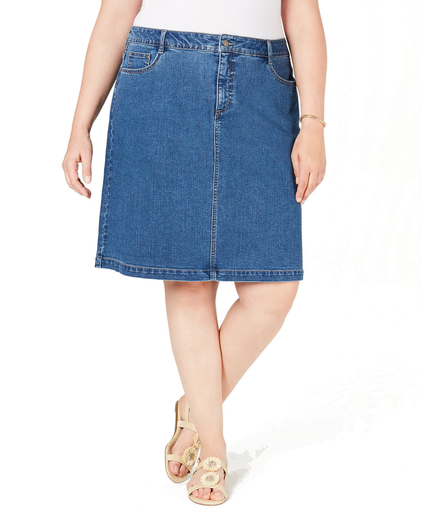 Charter Club Women Plus Denim Tummy Control Skirt Lyon Wash