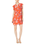 Vince Camuto Women Keyhole Chiffon Dress Orange Floral