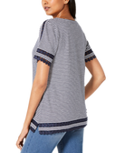 Charter Club Women Cotton Lace Trim Striped Top