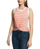 1.STATE Women Striped Twist Hem Top Coral Coast