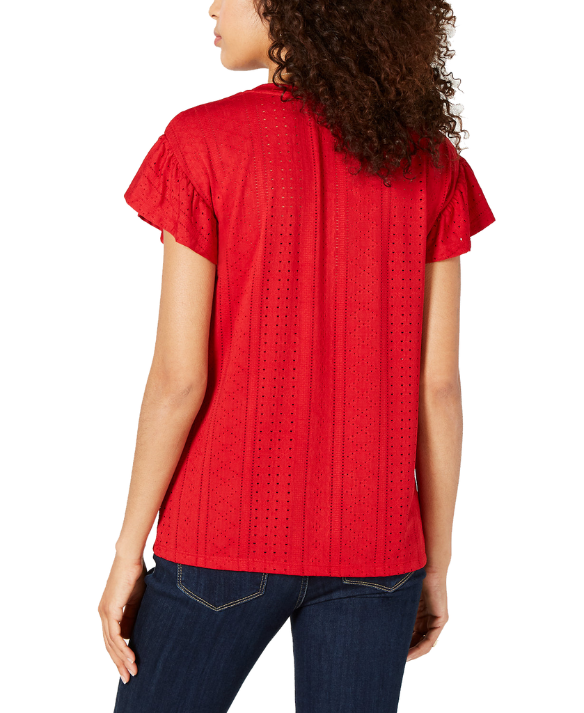 Style & Co Women Eyelet Detail Flutter Sleeve Top