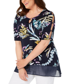 JM Collection Plus Printed Chiffon Hem Tunic Floral Romance