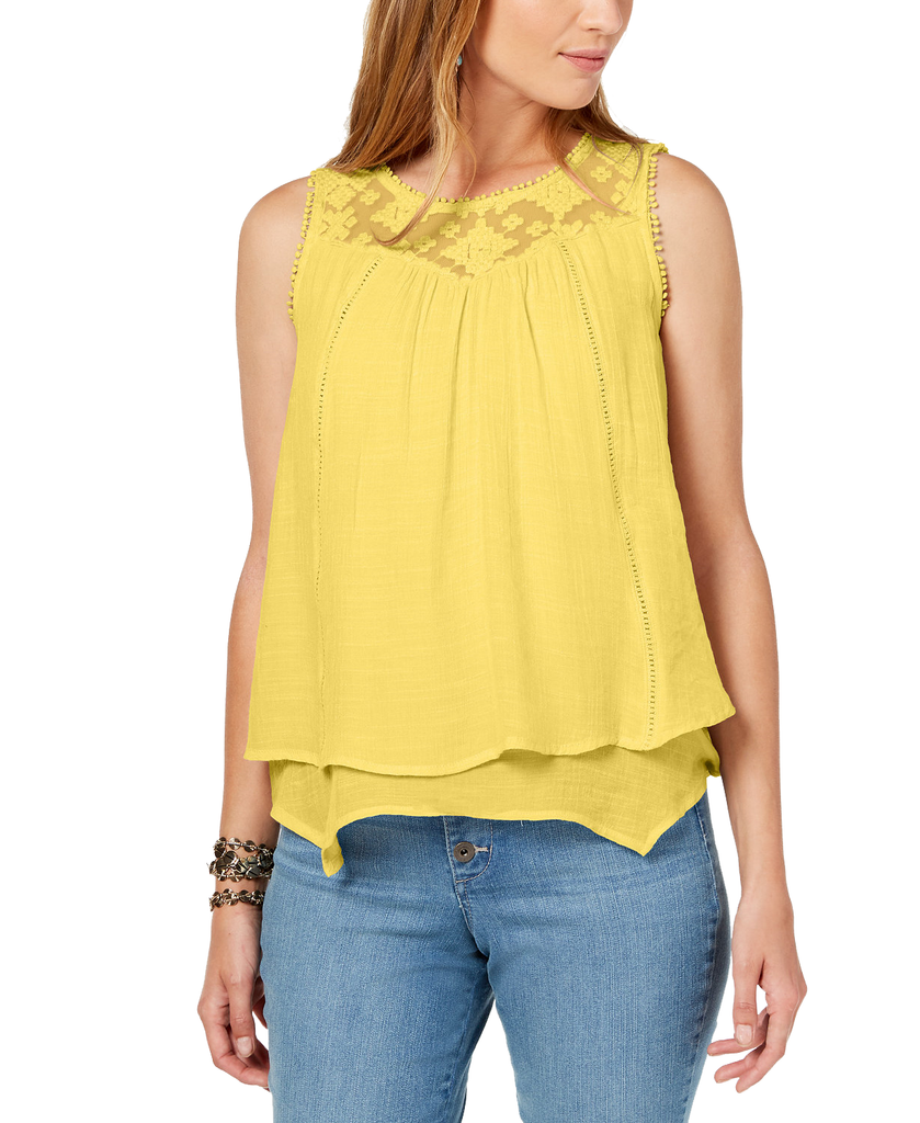 Style & Co Women Lace Trim Swing Top Sunny Isles