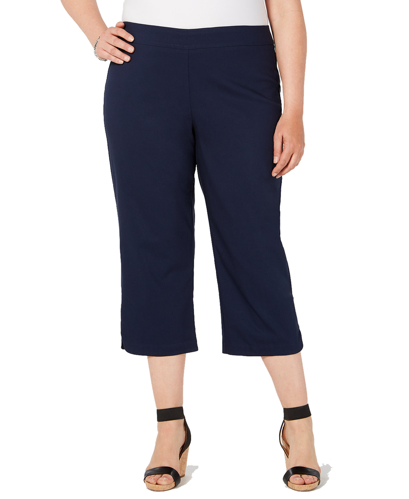 JM Collection Women Plus Rhinestone Embellished Capri Pants Intrepid Blue