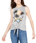 Rebellious One Women Palm Tree Tank Top Heather Grey