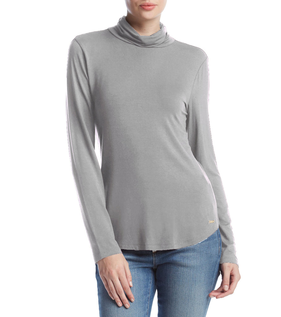 Calvin Klein Women Curved Hem Turtleneck Top Heather Grey