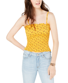 Crave Fame Women Ruffled Smocked Top Gold Flower